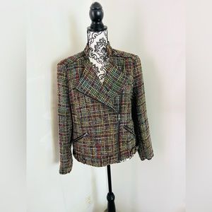Coldwater Creek Women’s Colorful Shaped Tweed Textured Zip Moto Jacket